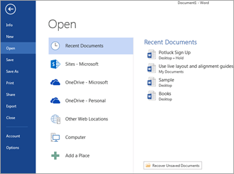 Open place in Word 2013