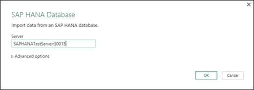 SAP HANA Database dialog box