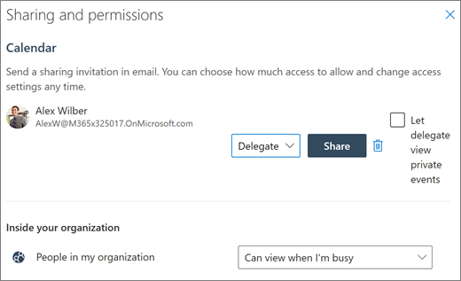 Delegating access to your calendar in Outlook on the web