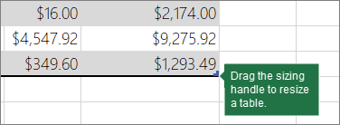 Drag the resize handle to resize your table