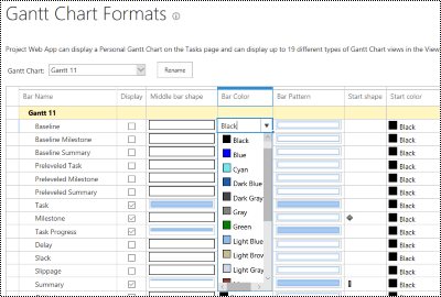 Gantt formatting page in Project Online.