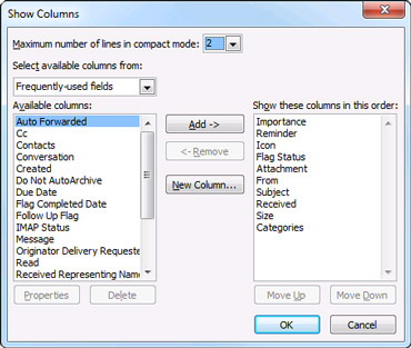 Show Columns dialog box