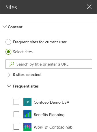 Sites web part settings