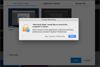 Permissions prompt for screen recording in Stream for macOS
