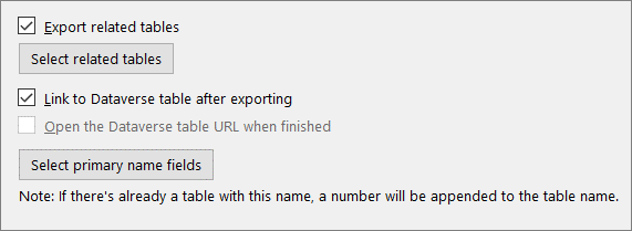 Check boxes to select about linking tables and auto-selecting related tables