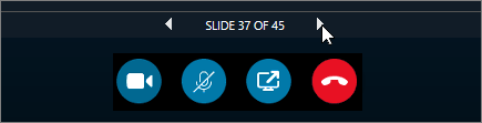 A screenshot showing the PowerPoint navigation arrows at the bottom of the Skype for Business meeting window.