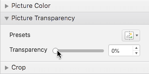 The Transparency slider bar in the Format Picture pane