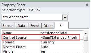 An expression in the Control Source property of a text box