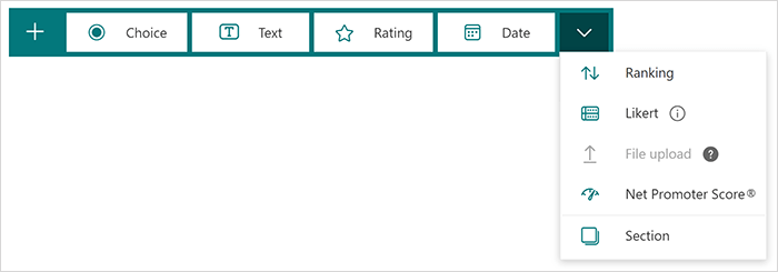 Question type options in Microsoft Forms