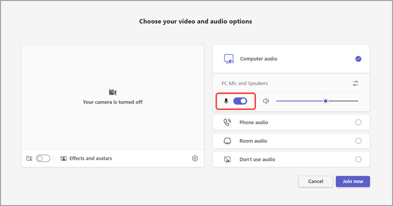 manage audio before a meeting