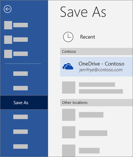 Saving a file from Word to OneDrive for Business