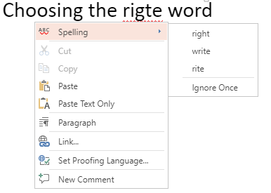 spelling context menu