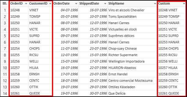 Custom merged column