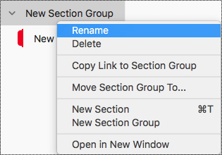 Rename section group in OneNote for Mac