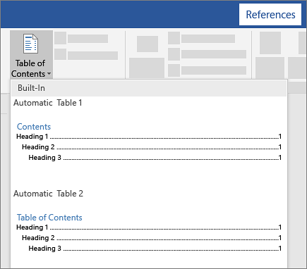 Create a table of contents