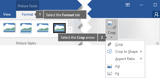 Crop button found on the Picture Tools Format tab