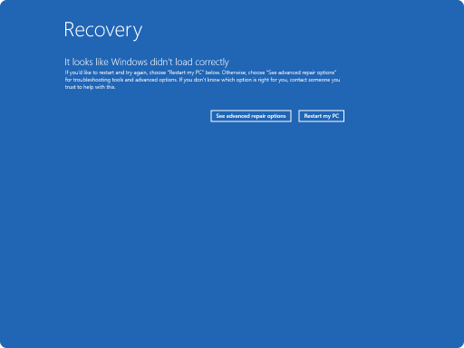 Screenshot of the Windows RE recovery screen.