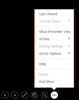 ShowsPowerPoint presenter view menu