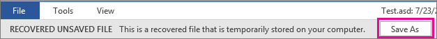 Office 2016 Save Recovered File