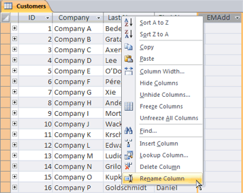 Renaming a column