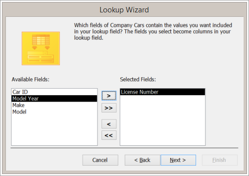 Screen snippet of the Lookup Wizard