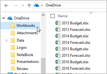 Windows Explorer, OneDrive folder, Excel files