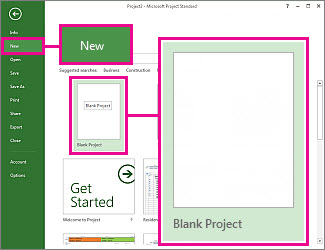 Create a new blank project button image