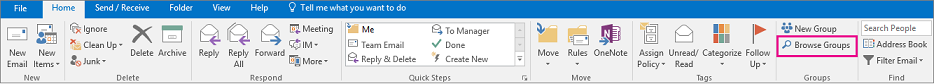 Browse Groups button on the groups ribbon