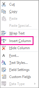 Insert Column command on the right-click menu