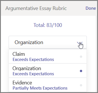 Select the section of the student's assignment to grade