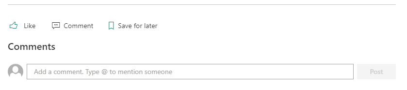 The Comments section of a SharePoint page lets readers give feedback to the author.
