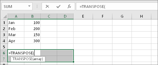 =TRANSPOSE(