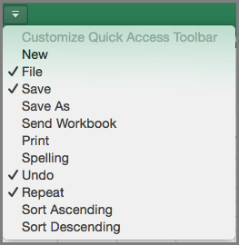 Office2016 for Mac Customize Quick Access Toolbar Menu