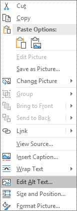 Alt text for images context menu in Outlook for Windows