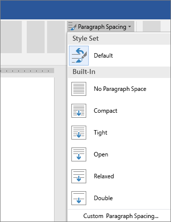 Options to change paragraph spacing in Word