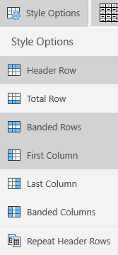 Mail for Windows 10 table style options