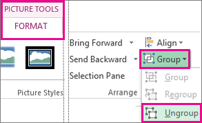 Ungroup button on the Picture Tools tab