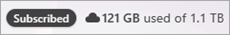 Screenshot showing Subscribed badge and used OneDrive storage