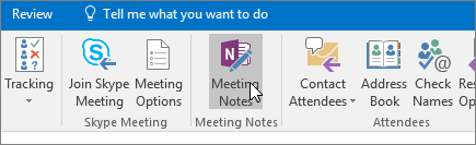 A screenshot showing the Meeting Notes button in Outlook.