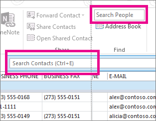 Search People box compared to the Search Contacts box