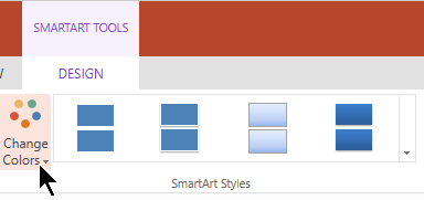 Under SmartArt Tools, select Change Colors to open the color gallery