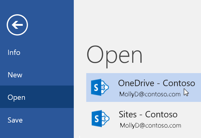 Screenshot of File > Open menu in Word.