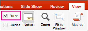 Ruler check box on the View tab