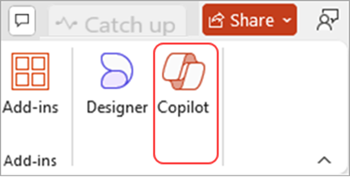 Screenshot of the Copilot in PowerPoint button in the ribbon menu