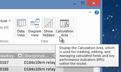 the Calculation Area botton in Power Pivot