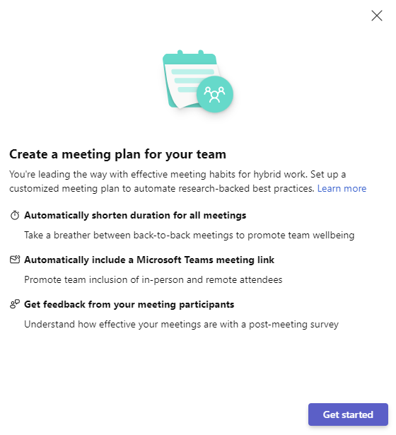 Screenshot of the shared meeting plan setup window.