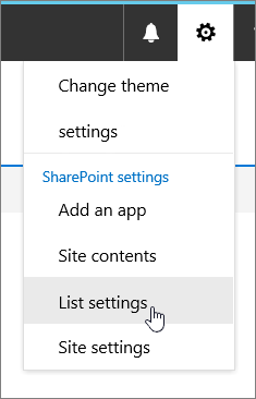 Settings menu with List settings highlighted