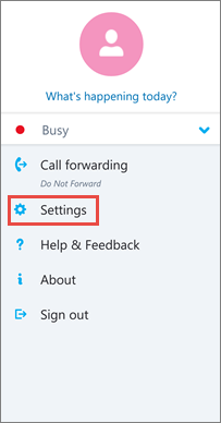 Options screen in Skype for Business for Android