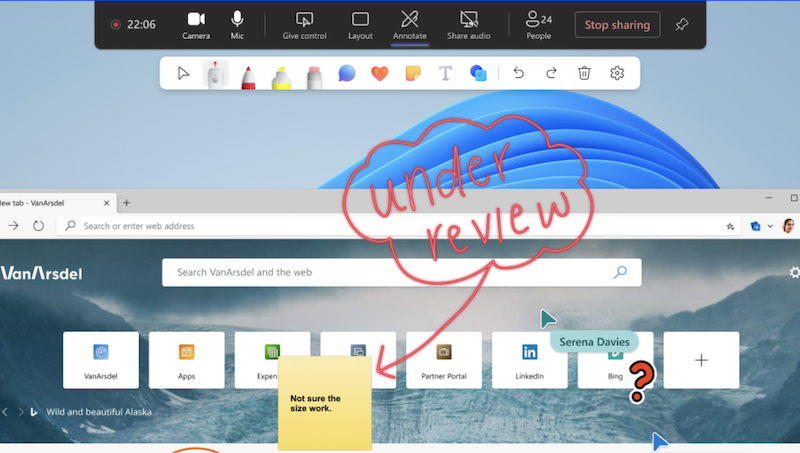 Start annotating with sticky notes and markers in a Teams meeting.