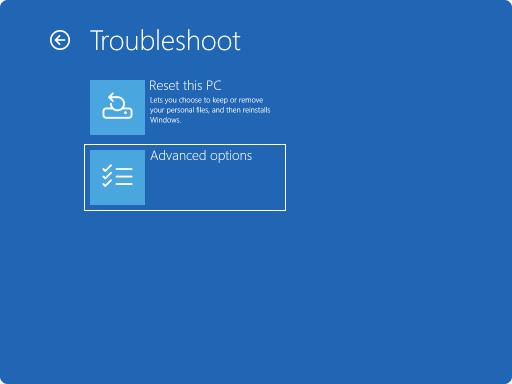 Screenshot of Windows RE - troubleshoot.